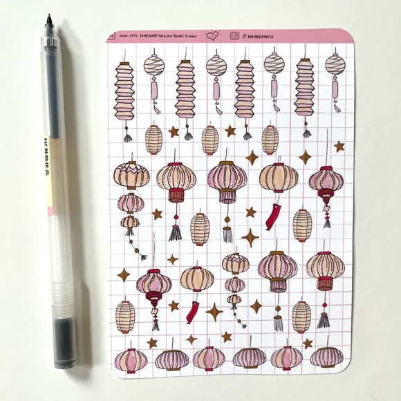✨handmade by me✨Chinese pink gold red lanterns planner stickers decorative bujo - Picture 8 of 8